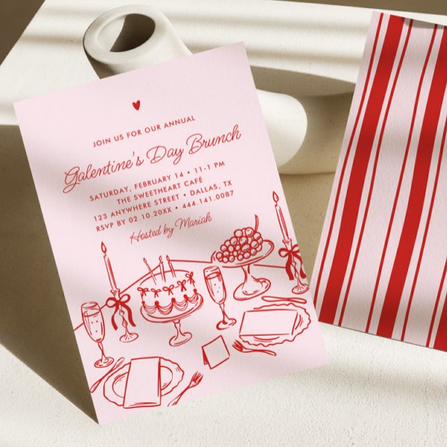 Invitation Brunch de la Saint-Valentin rose et rouge pour la  (Créateur téléchargé)