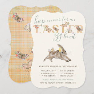 Invitation Brunch de lapin de Pâques et papillon et chasse au