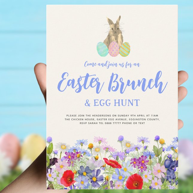 Invitation Brunch de lapin de Pâques fleur sauvage et chasse  (Easter brunch and egg hunt boho wildflower bunny invitation )