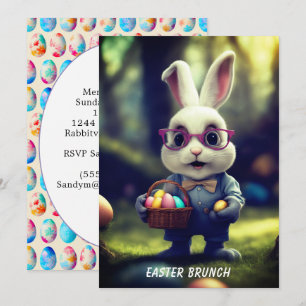 Invitation Brunch de lapin et panier mignon habillé