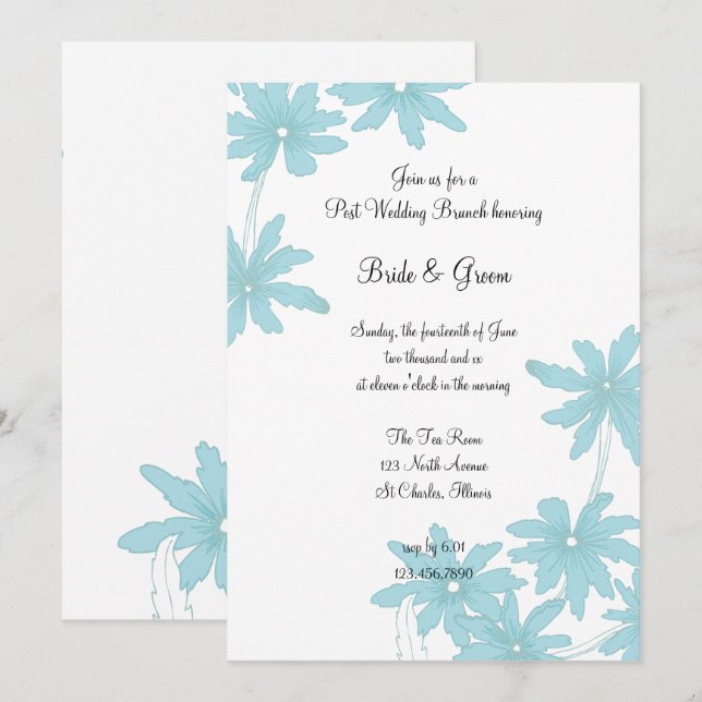 Invitation Brunch de l'après-mariage aux marguerites bleu cla (Devant / Derrière)