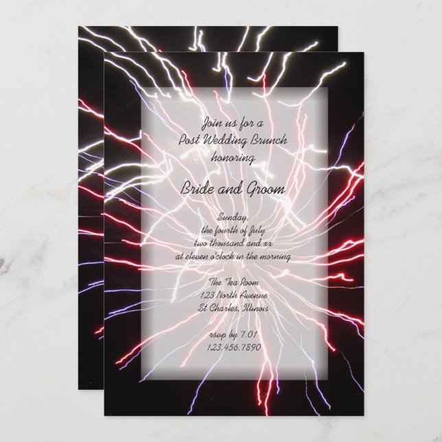 Invitation Brunch de lendemain de mariage avec feu d'artifice (Devant / Derrière)