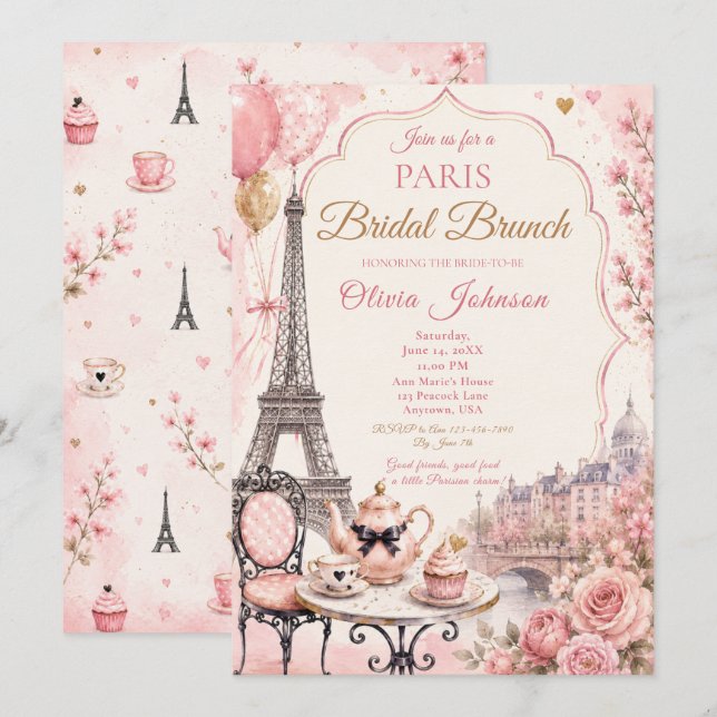 Invitation Brunch de mariage à Paris (Devant / Derrière)
