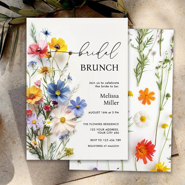 Invitation Brunch de Mariage aux Fleurs Sauvages (Créateur téléchargé)