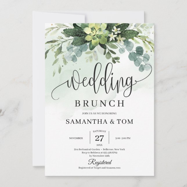 Invitation Brunch de mariage aux succulents aquarelles pastel (Devant)