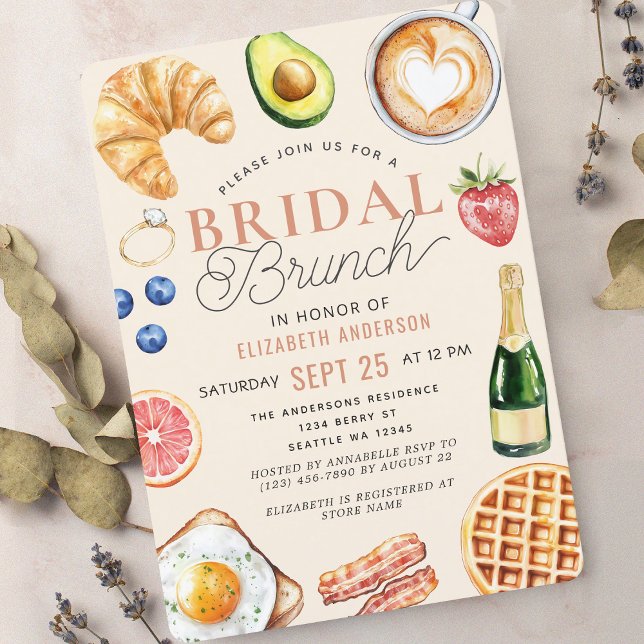 Invitation Brunch de mariage Café Aquarelle Enterrement de vi (Créateur téléchargé)
