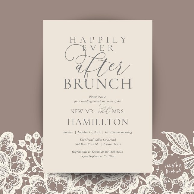 Invitation Brunch de Mariage Féérique Moderne (Happily Ever After Brunch Modern Post Wedding Invitation Card in Cream and Grey)