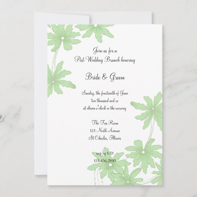 Invitation Brunch de Mariage Fleurs de Marguerites Vert Clair (Devant)