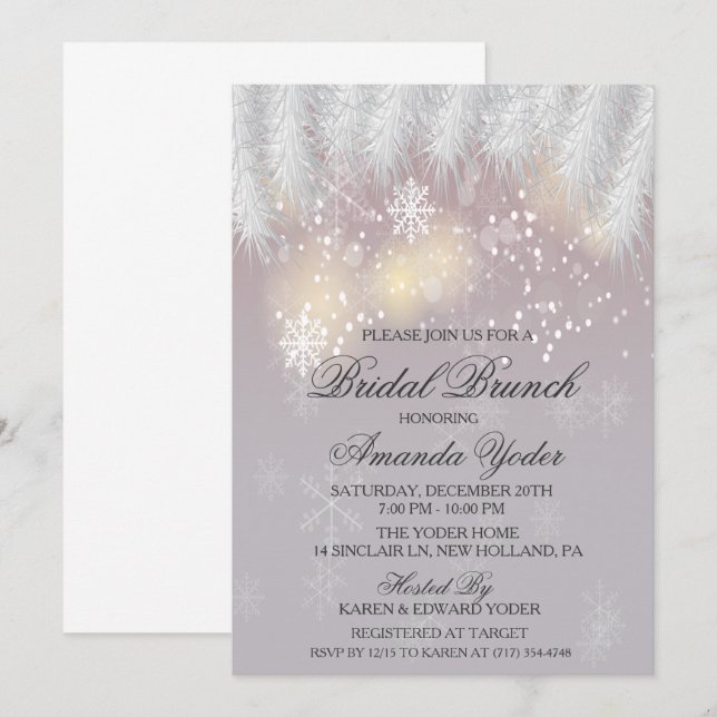 Invitation Brunch de Mariage Flocon de Neige Hiver (Devant / Derrière)