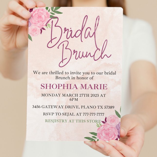 Invitation Brunch de mariage floral aquarelle rose blush mode (Créateur téléchargé)