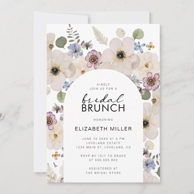 Invitation Brunch de mariage floral moderne (Devant)