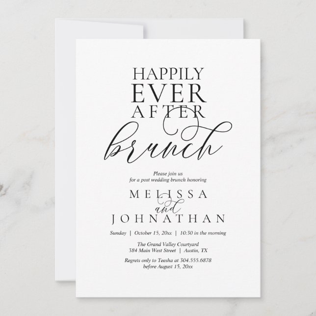 Invitation Brunch de Mariage Heureux, Mariage Moderne et Élég (Devant)