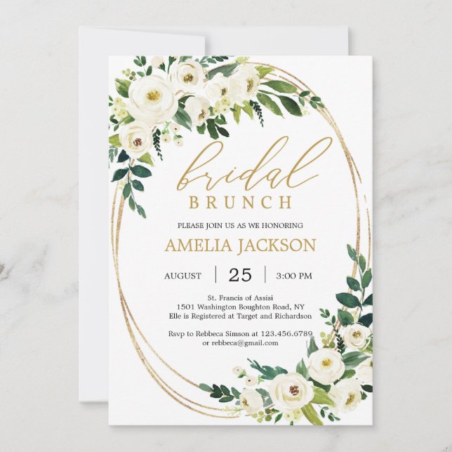 Invitation Brunch de mariée en or et verdure personnalisé (Devant)