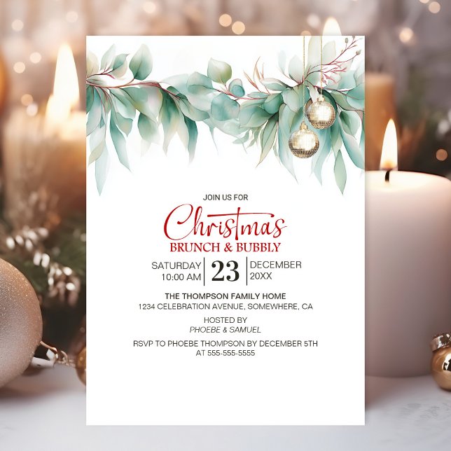 Invitation Brunch de Noël au feuillage aquarelle (Créateur téléchargé)