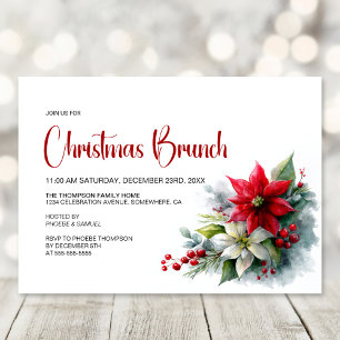 Invitation Brunch de Noël au Poinsettia à l'aquarelle
