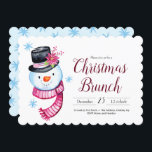 Invitation Brunch de Noël Couleur d'eau douce Snowman Script<br><div class="desc">Chic bonhomme de neige Watercolor en haut du chapeau avec poinsettia et illustration rayée du foulard. Utilisez le modèle pour ajuster le texte de votre brunch de Noël. Oeuvre de Valarie Wade.</div>