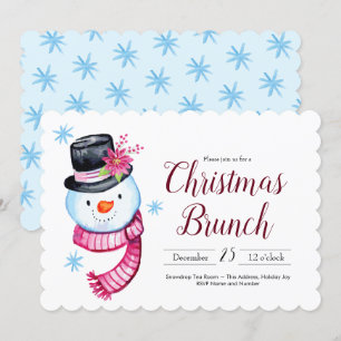 Invitation Brunch de Noël Couleur d'eau douce Snowman Script
