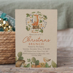 Invitation Brunch de Noël Cute Woodland Fox Aquarelle