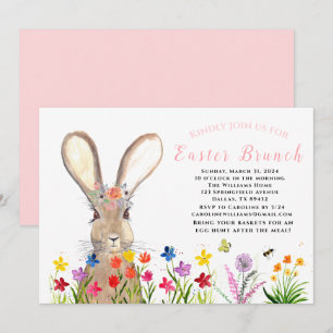 Invitation Brunch de Pâques Aquarelle Lapin Oeufs de lapin Fl