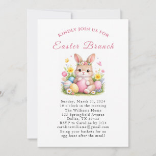 Invitation Brunch de Pâques Aquarelle Lapin Œufs Floral