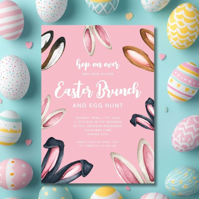 Invitation Brunch de Pâques aux oreilles de lapin mignon (Cute Bunny Ears Easter Brunch Invitation)