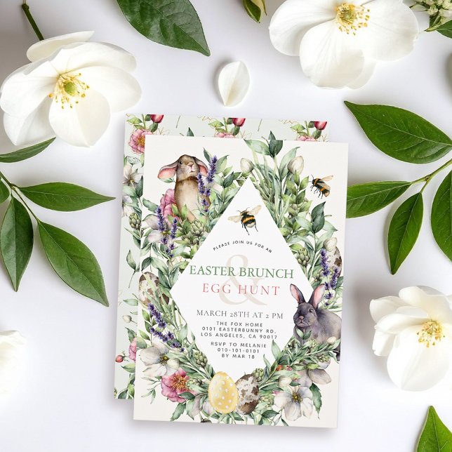 Invitation brunch de Pâques Bunny & Bee Greenery R (Créateur téléchargé)