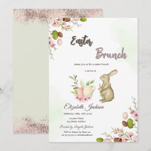 Invitation Brunch de Pâques Bunny et Bubbly à l'aquarelle