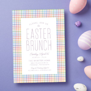 Invitation Brunch de Pâques cadre pastel plaid doux simple