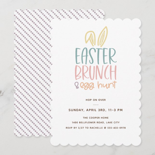 Invitation Brunch de Pâques Chasse aux oeufs Bunny Oreilles I (Devant / Derrière)