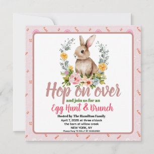 Invitation Brunch de Pâques & Chasse aux œufs Lapin aquarelle