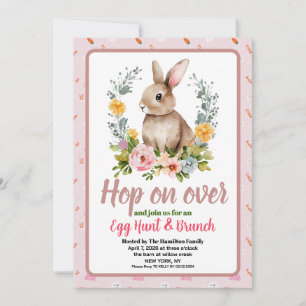Invitation Brunch de Pâques & Chasse aux œufs Lapin aquarelle