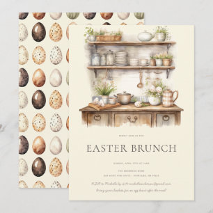 Invitation Brunch de Pâques cuisine vintage crème et marron