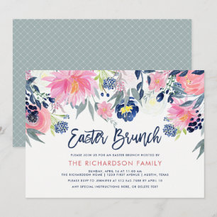 Invitation Brunch de Pâques en fleurs de la marine et des ble