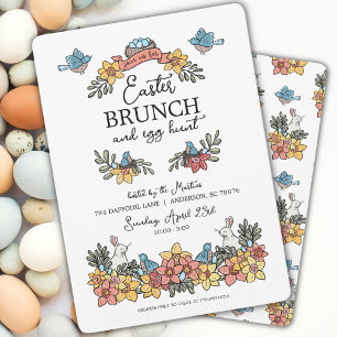 Invitation Brunch de Pâques et chasse aux oeufs Cute Floral P