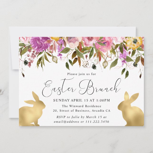 Invitation Brunch de Pâques Fleurs de printemps bohèmes et la (Devant)