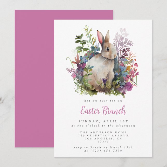 Invitation Brunch de Pâques Floral Aquarelle Orchidée (Devant / Derrière)