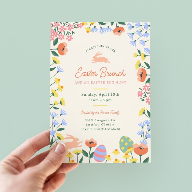 Invitation Brunch de Pâques Floral du printemps moderne (Créateur téléchargé)