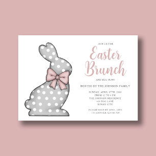 Invitation Brunch de Pâques Lapin Rose et Chasse aux Œufs