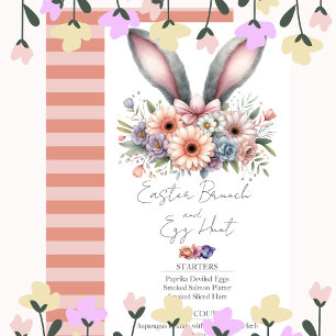 Invitation Brunch de Pâques Menu Cute Lapin Floral Lapin Orei