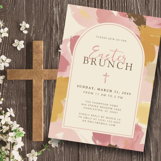 Invitation Brunch de Pâques moderne rose floral (Créateur téléchargé)