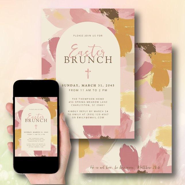 Invitation Brunch de Pâques Moderne Rose Floral Cross Christi (Créateur téléchargé)