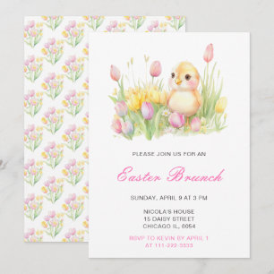 Invitation Brunch de Pâques poussin printanier