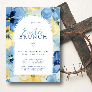 Invitation Brunch de Pâques Printemps chrétien Floral Bleu