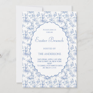 Invitation Brunch de Pâques Toile Vintage Bleu Marine