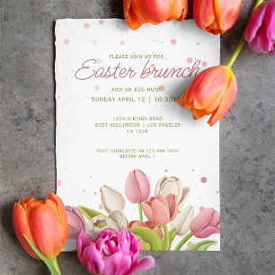 Invitation Brunch de Pâques Tulipes blanches roses Fleurs de