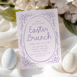 Invitation Brunch de Pâques Violet Élégant et Fantaisiste