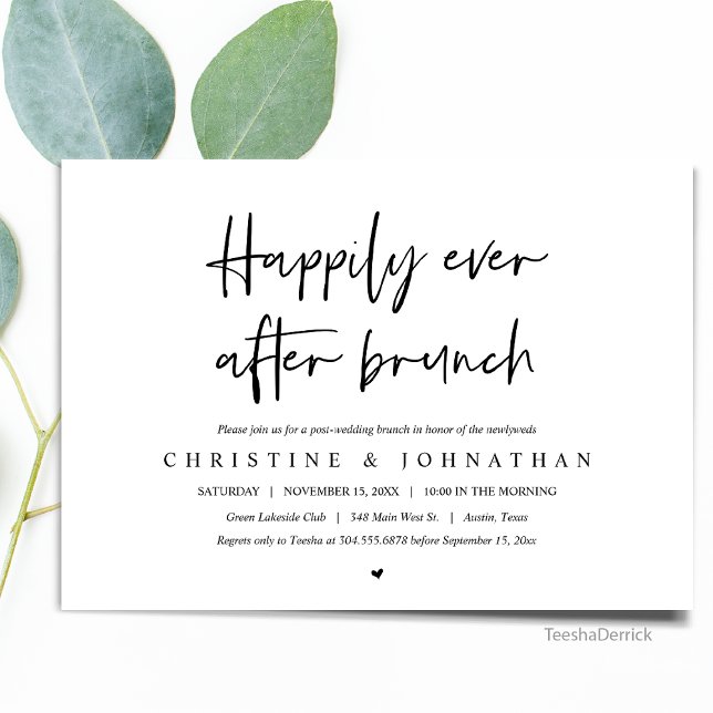 Invitation Brunch de pour toujours après le mariage, invitati (Happily Ever After Brunch, Wedding Elopement Celebration in Modern Minimalist design themed)