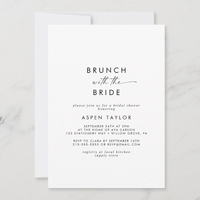 Invitation Brunch de script moderne avec la Fête des mariées  (Devant)