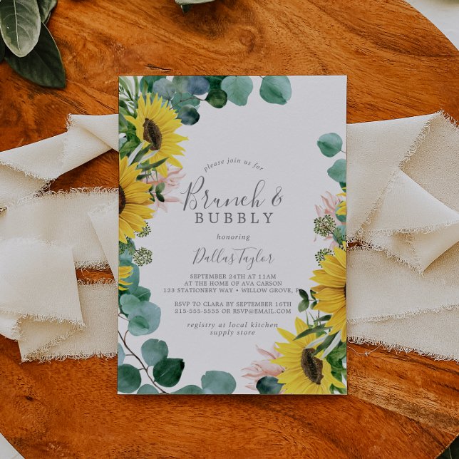 Invitation Brunch de tournesol rustique et Fête des mariées d (Créateur téléchargé)