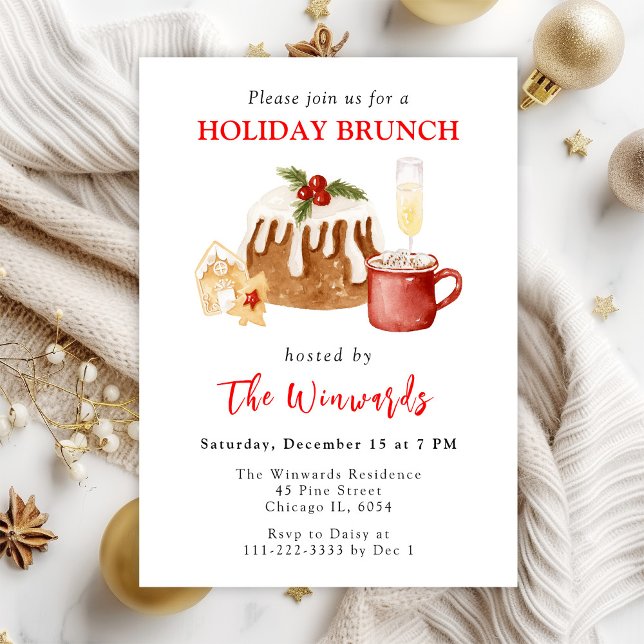 Invitation Brunch de vacances de Noël Pudding et Cookies (Créateur téléchargé)